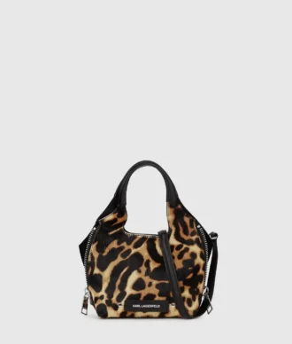 Geantă mini tote K/Hardware cu imprimeu leopard