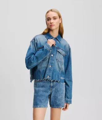 JACETĂ DIN DENIM CU FRANJURI RELAXATĂ