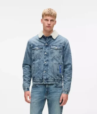 Jacheta din denim cu căptușeală din piele de oaie