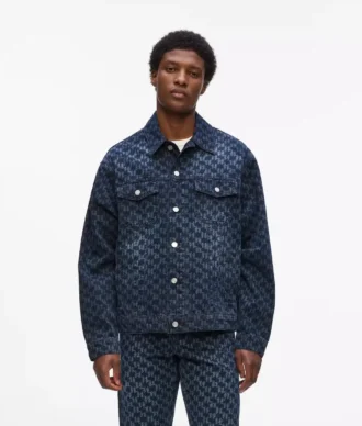 Jacheta din denim cu imprimeu Monogram pe toată suprafața