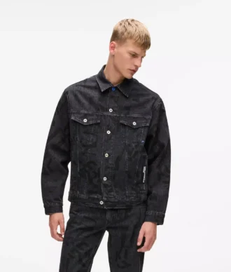 Jacheta din denim cu monogramă pe toată suprafața