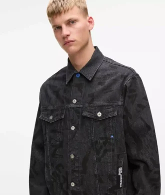 Jacheta din denim cu monogramă pe toată suprafața
