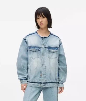 Jacheta din denim fără guler