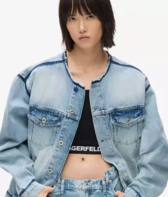 Jacheta din denim fără guler