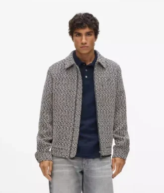 Jacheta din tweed bouclé cu fermoar