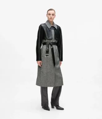 Palton din tweed și piele artificială