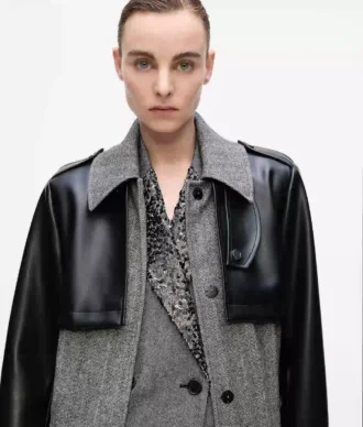 Palton din tweed și piele artificială