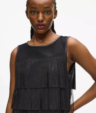 Rochie cu franjuri din piele artificială